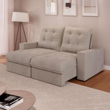 Imagem de Sofá Retrátil Reclinável 3 Lugares Roma 2,40m Veludo Bege