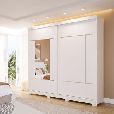 Imagem de Guarda-roupa Casal 229cm Mdf 2 Portas de Correr com Pés e 2 Espelhos Talin Branco