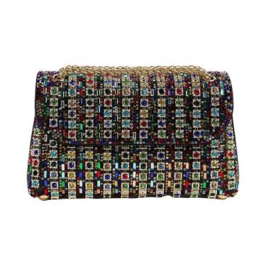 Imagem de Bolsa De Noite De Luxo Com Strass Multicoloridos, Clutch E Bolsa De Om