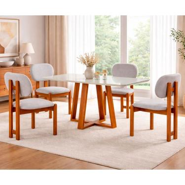 Imagem de Sala de Jantar 4 Lugares Milao Mesa e Cadeiras Organicas Madeira Macica Moveis Mundial