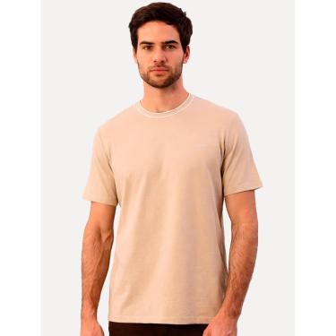 Imagem de Camiseta Calvin Klein Masculina Gola Alta Friso Logo Bordado Cáqui Claro-Masculino