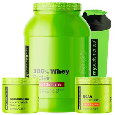 Imagem de Kit Whey Protein 900g, Creatina Pura 150g, BCAA 100g e Coqueteleira 600ml – My Suplemen...