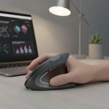 Imagem de Mouse Vertical Ergonômico S/ Fio Previne Tendinite Altomex Cinza