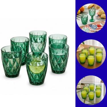 Imagem de Jogo 6 Copos De Vidro Diamond Verde Jade 280ml Água Suco - Importados