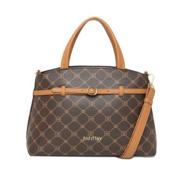 Imagem de Bolsa Feminina Rafitthy Tote Média Monograma Marrom/Caramelo, Marrom, 