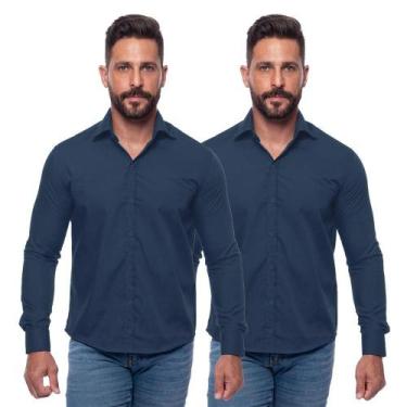 Imagem de Kit Camisa Social Masculina Manga Longa Slim 2 Cores Iguais - Teodoro 