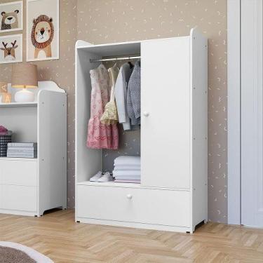 Imagem de Roupeiro Infantil 1 Porta com Gaveta Mdf 89cm Branco Infantile Móveis