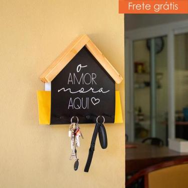 Imagem de Porta Chaves e Cartas O Amor Mora Aqui Organizador para Hall de Entrad