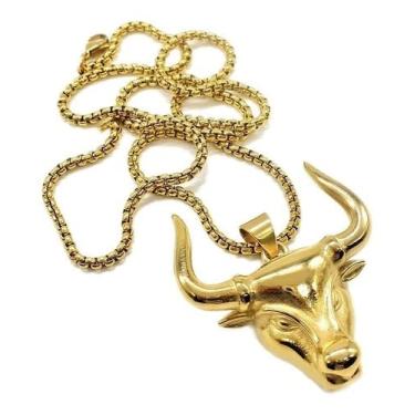 Imagem de Pingente com Corrente Aço Inox Touro Boi Bulls Peão Rodeio Vaquejada (prateado)