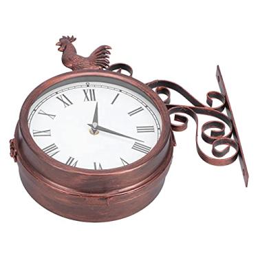 Imagem de Relógio de parede, relógio de parede de galo em ferro forjado dupla face de ferro forjado para sala de estar para jardim