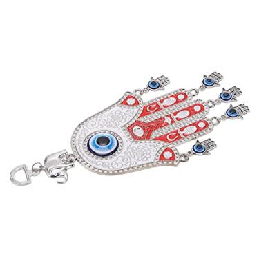 Imagem de Ornamento de carro Hamsa de olho azul, pingente de escritório vermelho azul de olho azul material de vidro de metal brilhante