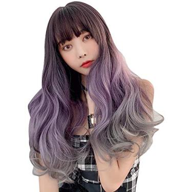 Imagem de Peruca feminina grande onda gradiente cor cabelo cacheado longo peruca simulação de peruca