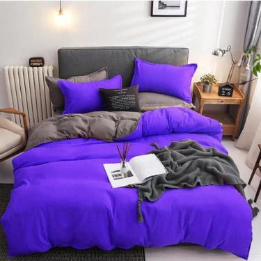 Imagem de Jogo De Cama Solteiro 7 Peças Com Edredom Roxo Com Cinza - Casa Da Fam