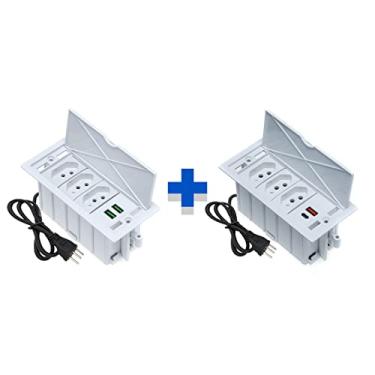 Imagem de Kit 2 Caixas De Tomadas 4 Blocos 3 Tom 20A 2 e 2 USB 1 TipoC COR:BRANCO