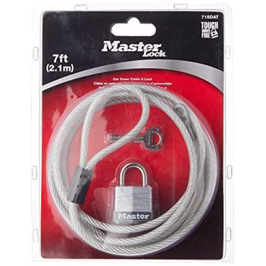 Imagem de Master Lock 715DAT Cabo de capa de carro de aço trançado com cadeado de aço laminado, cabo de 2,13 m e trava larga de 3,13 cm