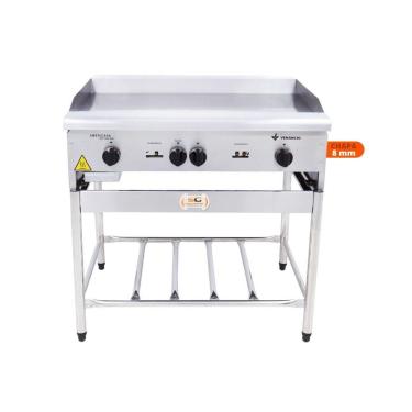 Imagem de Chapa Americana Profissional 90cm a Gás 8mm Lisa Inox com Pé CGP90 - Venâncio