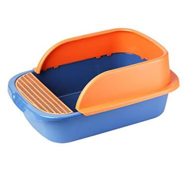 Imagem de SM SunniMix Caixa de areia para gatos semi-fechada, com moldura caixa de areia de fácil limpeza bandeja anti-salpicos para animais de estimação para caixa de areia suprimentos pequenos animais gatinho, azul