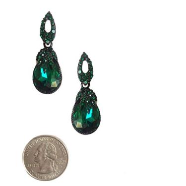Imagem de Brincos de strass Art Déco retrô estilo vintage verde-esmeralda escura pera formal casamento noiva formatura