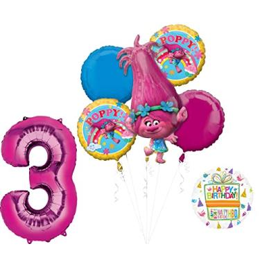 Imagem de Mayflower Products NEW TROLLS POPPY 3rd Birthday Party Supplies And Balloon Bouquet Decorations