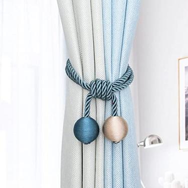 Imagem de Laços simples de cortina de bola dupla de duas cores sem perfurar laços de cortina com fivela, furo azul + bege, 1 peça