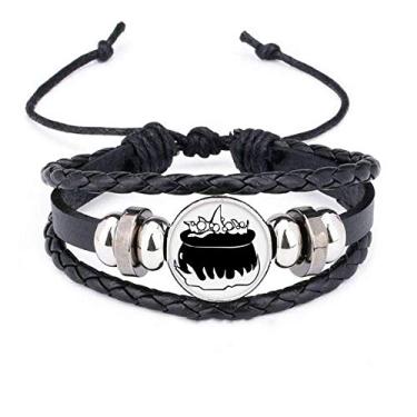 Imagem de DIYthinker Pulseira de couro trançado Fire Happy Fear Halloween
