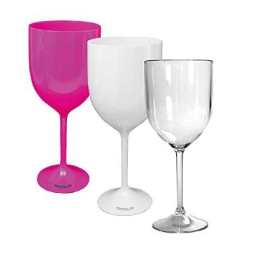 Imagem de Kit 3 Taças Vinho Rosa, Branca e Transparente Acrílico KrystalON