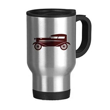 Imagem de Caneca de viagem geométrica marrom com contorno de carros clássico tampa flip, copo de carro copo térmico