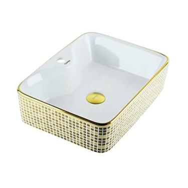 Imagem de Cuba de Cerâmica Branca com Detalhes Dourado