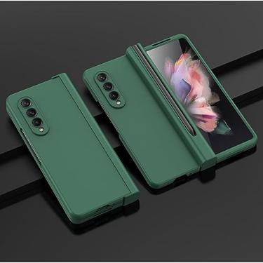 Imagem de Capa de telefone para Samsung Galaxy Z Fold 4 3 5G com S Pen Slot Holder Dobradiça Tampa de plástico com tela frontal de vidro, verde, para Galaxy Z Fold 4