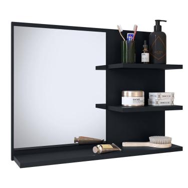 Imagem de Espelheira Suspensa Astra Prateleiras Organizadoras Espelho Banheiro Aéreo Compacta - Preto - RPM Móveis