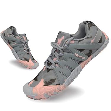 Imagem de Weweya Sapatos descalços femininos minimalistas para corrida cross training tênis, Camuflagem rosa, 9-9.5