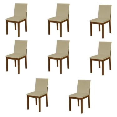 Imagem de Kit 8 Cadeiras De Jantar Estofadas Em Veludo Bege Base Madeira Maciça Imbuia Bege
