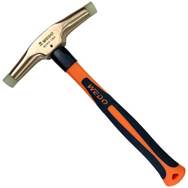 Imagem de WEDO Martelo de aderência com ponta de nylon, martelo de nylon sem faísca, cobre de berílio, cabeça 650 g (1,5 lb), comprimento 340 mm, martelo de estofamento, alça de fibra de vidro, certificação BAM