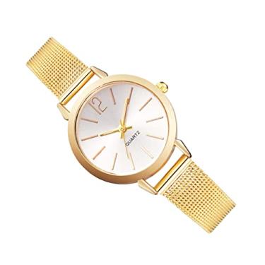 Imagem de Hemobllo Relógio de pulso feminino, pulseira de malha ultra fina, relógio de pulso moderno, fácil leitura, relógio feminino de luxo, relógio elegante (dourado), Dourado, Tendência