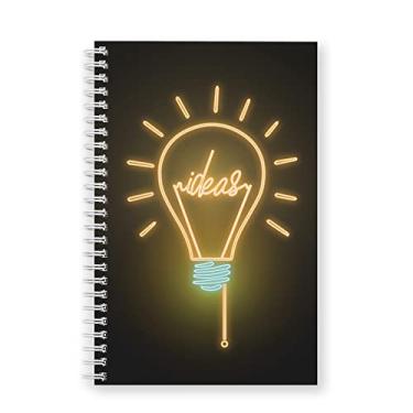 Imagem de Caderno/diário em espiral de lâmpada neon de 14 cm x 21,6 cm Softcover Bright Ideas, 120 páginas pautadas para faculdade, capa laminada brilhante durável com laço duplo, espiral branca de arame. Feito