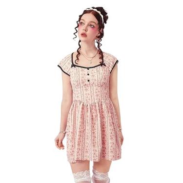 Imagem de Camisa Feminina Ditsy Floral Print Contrast Binding Dress (Color : Pink, Size : XL)