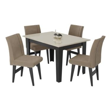 Imagem de Conjunto Mesa de Jantar 120 cm com 4 Cadeiras Tokio Multimóveis EX1004 Preto/Off White/Mascavo