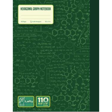 Imagem de Caderno hexagonal de papel milimetrado para canhotos: hexágonos de 1/10.2 cm | Capa brilhante | Tema de fórmula química | 110 páginas, 21 x 28 cm. (Edição iídiche)