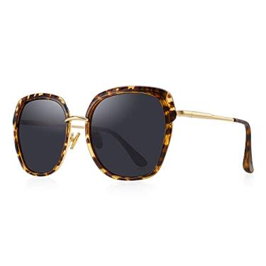 Imagem de OLIEYE Óculos de sol femininos polarizados vintage com armação de escudo grande para mulheres com caixa de presente O6371, Leopardo e cinza, free