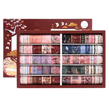 Imagem de Conjunto de 100 rolos de fita washi com 6 tamanhos 5/8/10/15/20/30 mm de largura adesivo de máscara Washi decorativo fitas de artesanato para férias, scrapbook/diários de balas/planejadores/embrulho de presente/decoração/artes/raft