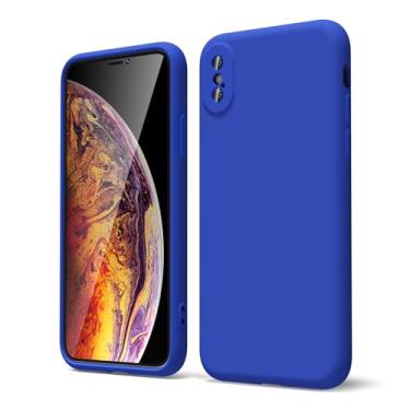 Imagem de oakxco Capa para iPhone X/iPhone 10 Xs capa de telefone silicone líquido, fino e macio gel de borracha TPU simples capa simples para mulheres meninas fofas, cor sólida fosca, azul royal