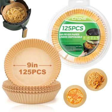 Imagem de Ctizne Forros descartáveis de papel para fritadeira a ar, 125 peças de 23 cm, forros de cesta de fritadeira de ar redondos grandes, papel pergaminho antiaderente de grau alimentício para forno de