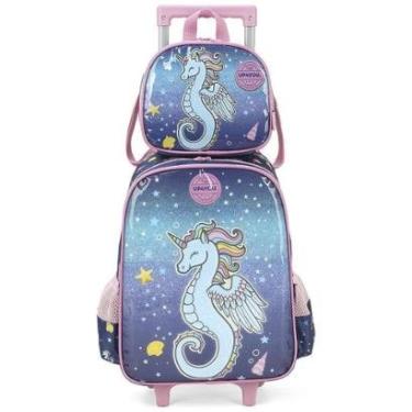 Imagem de Kit Mochila Rodinhas Lancheira Luxcel Up4You Unicórnio Azul-Unissex