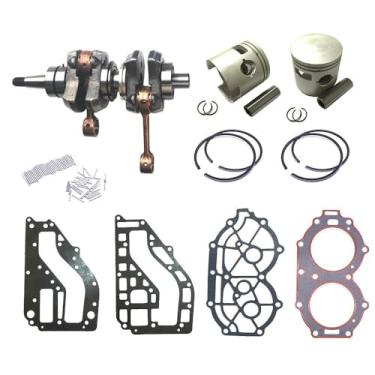 Imagem de OVERSEE Conjunto de cambota 61N-11400-00 69P-11400-00 com conjunto de pistão e junta para motor de popa Yamaha 2 tempos 25HP 30HP, metalocromo
