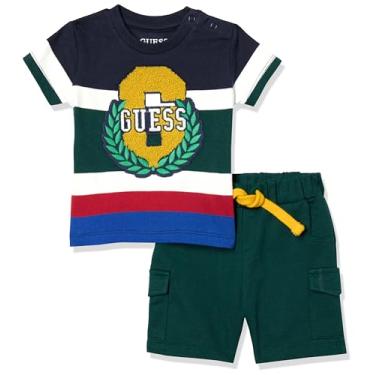 Imagem de GUESS Camisa de manga curta de algodão orgânico para bebês meninos e shorts cargo Terry, Várias listras, 24