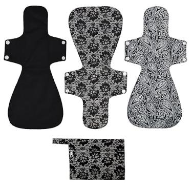 Imagem de ReUseLife Pacote com 4 almofadas menstruais de tecido de bambu de carvão de 40,6 cm, absorventes reutilizáveis, laváveis durante a noite ou pós-parto, sem cheiro