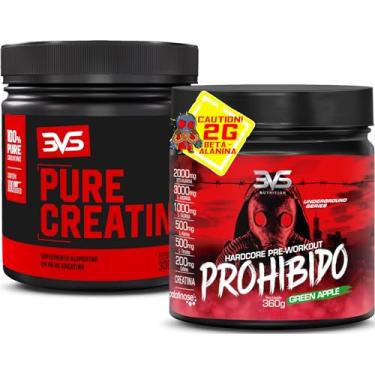 Imagem de 3VS Nutrition Combo Creatina Pura 300gr + Pré treino Prohibido 360g Sabor Maça Verde