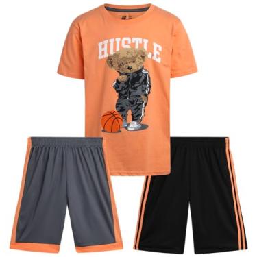 Imagem de Pro Athlete Conjunto de shorts ativos para meninos – Conjunto de camiseta de desempenho e short dry fit – Conjunto esportivo de verão para meninos (8-16), Laranja/cinza/preto, 8