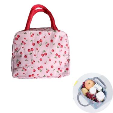 Imagem de Bolsa Sacola Térmica Lancheira Com Alça Marmita Reutilizável Impermeável Viagem Academia Passeios Trabalho Feminina Masculina (Rosa cerejas)