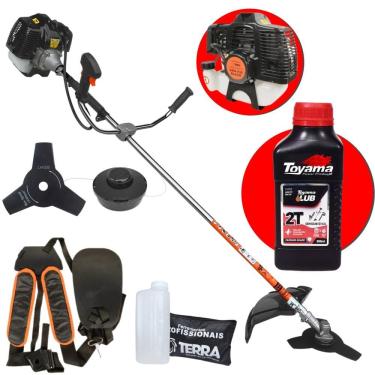 Imagem de Máquina de Cortar Grama Á Gasolina GRH430 Terra cor Preta 43cc 1,7Hp Roçadeira de Alta Rotação e Potência + ÓLEO TOYAMA FG50 2T